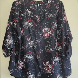 Elegant Women's Black and Red Swirl Blouse